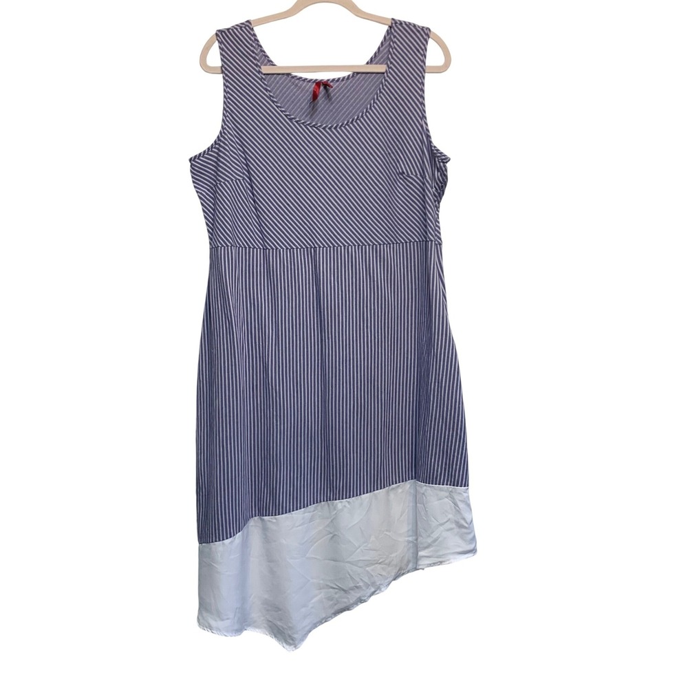 Love Scarlett Striped Asymmetric Hem Dress 1X Coastal Nautical Casual Modern